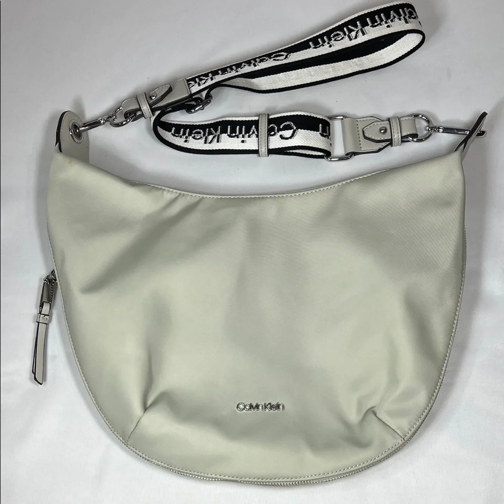 Calvin Klein Beige Canvas Crossbody Bag Purse w Guitar Strap - Picture 1 of 9